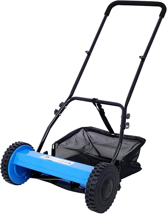 Lawn Mower 16-Inch 5-Blade Reel Mower Push Reel Lawn Mower with Grass Catcher (Blue)