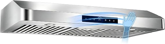 36 Inch Under Cabinet Range Hood 1200 CFM, 4-Speed Kitchen Hood with Touch Control & Gesture Sensing Stainless Steel Kitchen Stove Vent Hoods with 2 LED Lights Standard Series