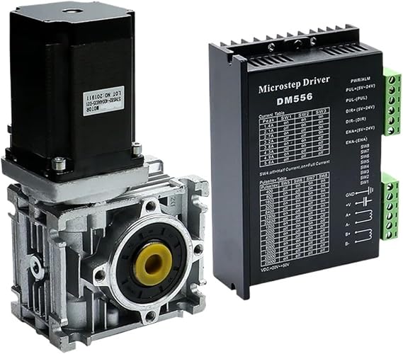 Worm Gear Reducer 5:1 to 80:1 Worm Reducer RV030 Worm Gearbox Speed Reducer with Nema 23 Stepper Motor 2.2NM DM542 Driver for CNC milling Machine(Ratio20)