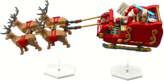 Display Stand Compatible with LEGO 40499 Santa's Sleigh Two-Piece Flight Stand with Snow-White Base Set Not Included