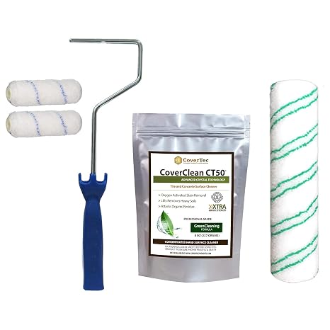 CoverTec Sealers Application Kit - Two 4 Inch, One 9 Inch Microfiber Rollers, 8oz CoverClean Surface Prep CT-50, One 12 Inch Mini Roller Frame