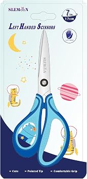 7" Real Left handed Student Scissors, Premium Stainless Steel Blades Shears for Age 8~12,Ergonomic Semi-Soft ABS Rubber Grip, Suitable for School, Office and Family Daily Use,Blue