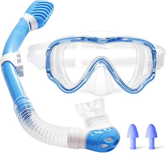 Snorkeling Gear for Kids 3-14, Anti-Fog Dry Top Snorkel Mask Set, Panoramic Wide View Snorkeling Mask with Adjustable Strap, Swimming Diving Goggles for Youth Children