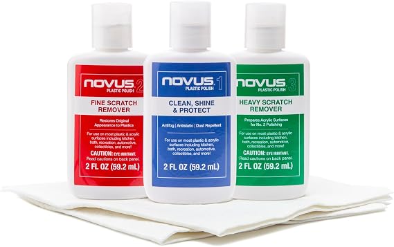 NOVUS PK1-2 | Plastic Clean & Shine #1, Fine Scratch Remover #2, Heavy Scratch Remover #3 and Polish Mates Pack | 2 Ounce Bottles