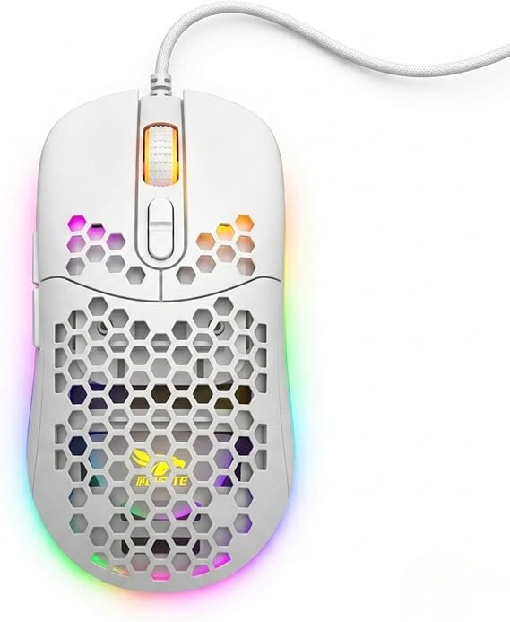 Kablolu RGB Gaming Mouse, 12800 DPI, 69g Ultra Hafif, Petek Gövde, 5 Milyon Tıklama Ömürlü, Instant 825 Optik Sensör, Örgü Kablolu Oyuncu Mouse MO-19 (Beyaz)