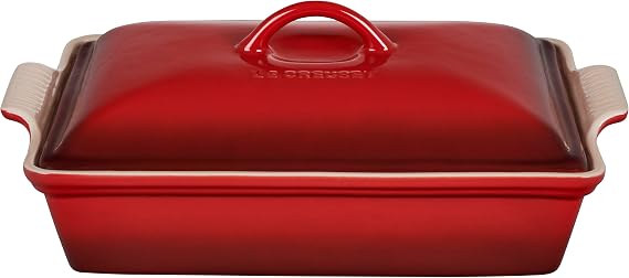 Le Creuset Stoneware Covered Rectangular Casserole, 12" x 9", Cerise