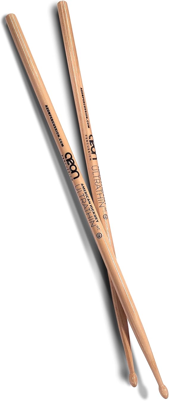 ON Percussion Ultrathin WT 16 Drumsticks | Thin, Light, Gloss Lacquer Finish, Wood Tip Drumsticks [0.475"x16] American Hickory