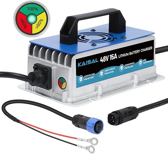 Lithium Battery Charger 48 Volt/58.4V 15A for 48V (51.2V) LiFePO4 Battery 0V Wake Up 48V Lifepo4 Battery Charger, IP67 Waterproof, for Golf Cart, Cars, Forklift, Outboard, Boat, Solar, RV, Off-Grid