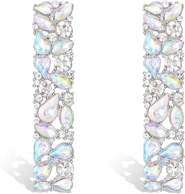 KELMALL Elegant Rhinestone Rectangle Earrings Trendy Crystal Geometric Drop Dangle Statement Earrings for Women