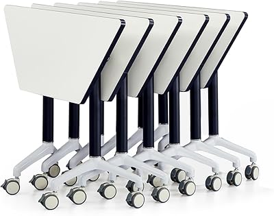 Folding Conference Table Foldable Conference Table, Flip Top Mobile Training Table, Mobile Training Seminar Table with Caster Wheels, Suitable for Office,classrWhite-6pcs