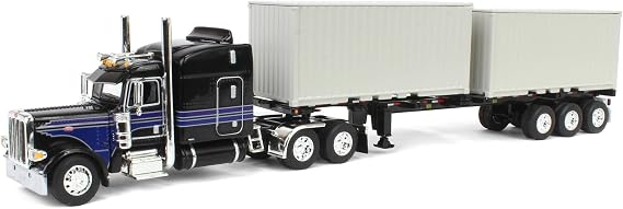 First Gear 1/64 Black Peterbilt 389 63" Mid-Roof Sleeper w/ 2 20' Container Chassis 60-1927