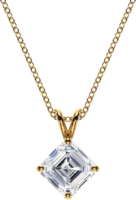 IGI 14K Gold Asscher Lab Grown Diamond Pendant Necklace for Women