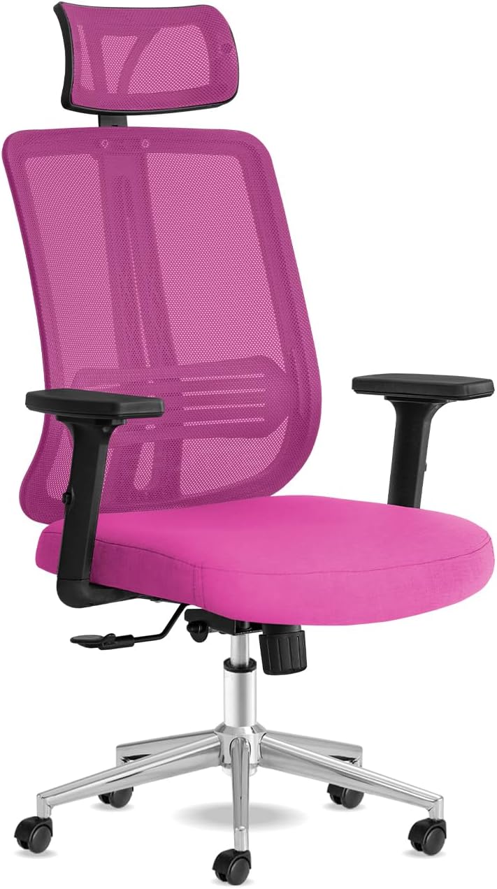 Spark Ofis Sandalyesi Baş Destekli Fileli Sırt Ergonomik Çalışma Koltuğu (Pembe)
