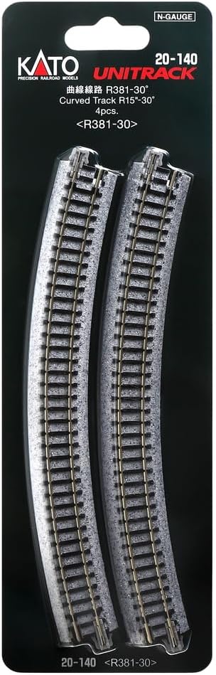 Kato USA Model Train Products Unitrack, 381mm (15") Radius 30-Degree Curve Track (4-Piece)