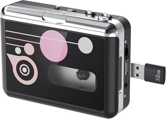 Portable Cassette Player Converter, Convert Cassette to MP3 via USB Disk, USB/Tape Audio Music Player with Earphones, No PC Required | Convert Tapes to MP3 via USB Drive