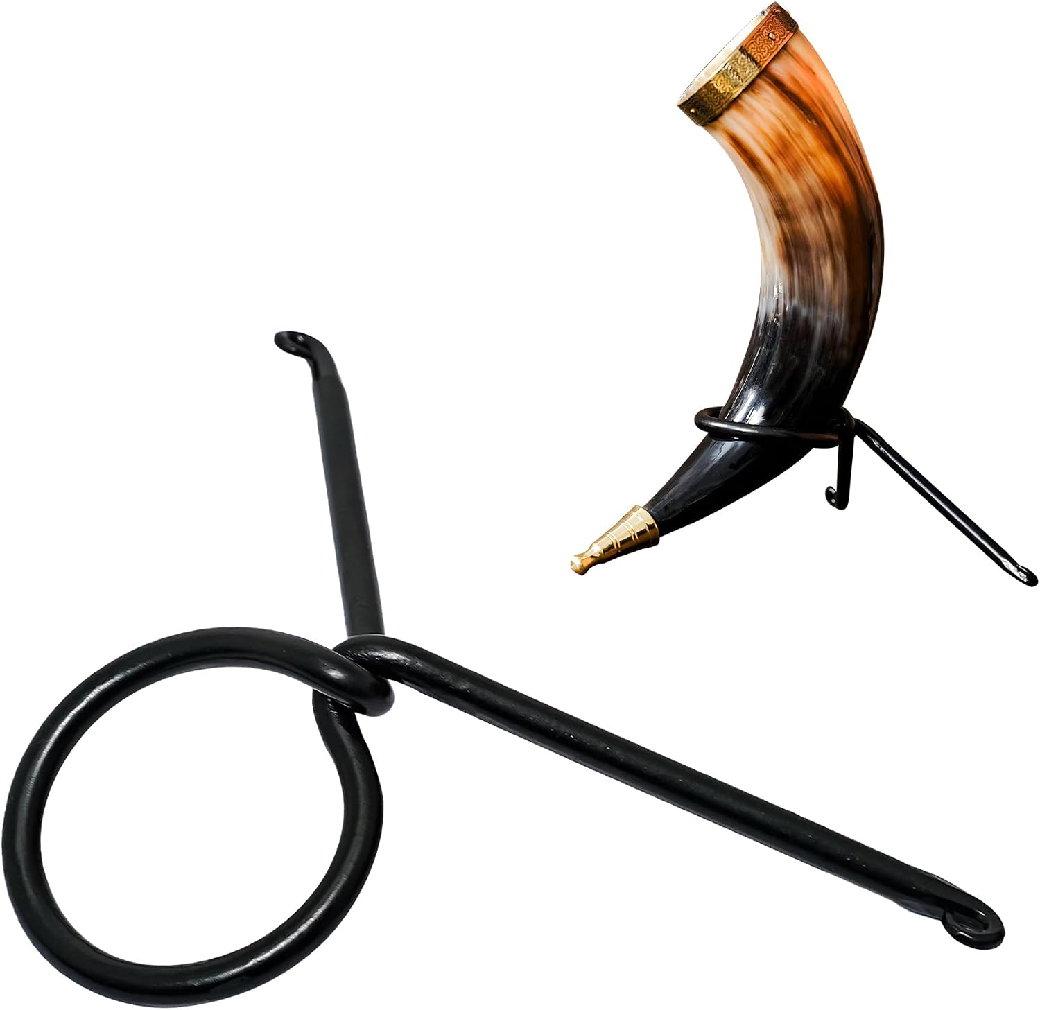 Medieval Hand Forged Iron Horn Stand for Drinking Viking Mead - Display and Decor