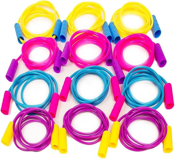 Boley Kids Jump Rope Set - 12 Pack, 7ft Durable Skipping Ropes with Non-Slip Handles for Boys & Girls, Fun Outdoor Activity, Assorted Vibrant Colors, Child-Safe Exercise Equipment