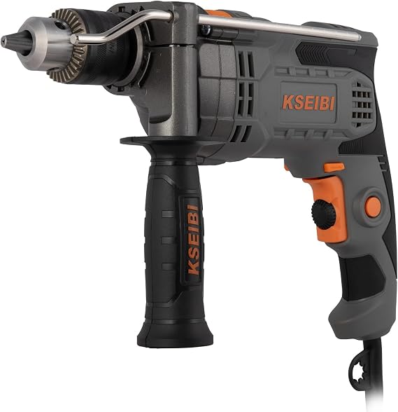 KSEIBI Hammer Drill 7.5 Amp, 1/2 Inch All-Metal Keyed Chuck, Corded Electric Impact Drill, Variable Speed 0-3000 RPM with Side Handle & Depth Gauge Drills Concrete, Brick, Metal, Wood & Masonry