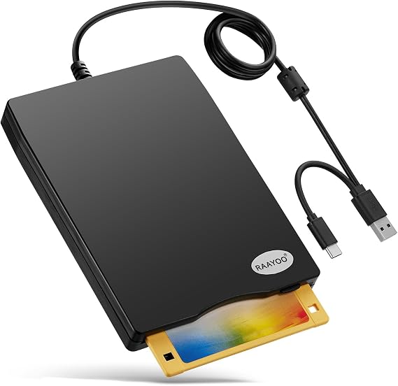 Floppy Disk Reader, External USB 2.0 & Type C Floppy Disc Reader, Portable 3.5 inch 1.44 MB Floppy Disk Drive for PC Laptop and Desktop with Windows 11/10/8/7/XP, Not Compatible with Mac and Chrome