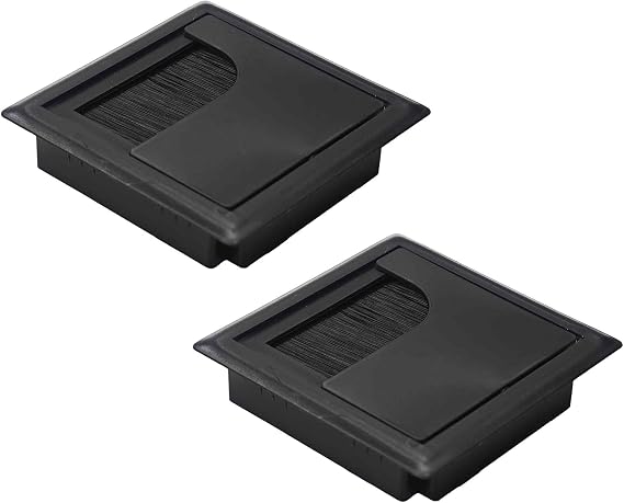 Square Desk Grommet, 2 Pack Plastic Cable Hole Cover, Wire Organizer for Computer Desk Table, 80mm x 80mm Black Cord Grommet, Cable Management for Office, Home, and Workstations