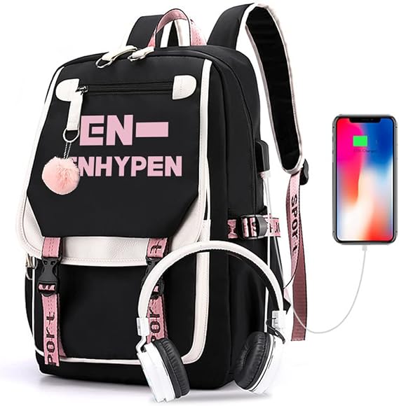 WGEEEY Kpop ENHYPEN School Backpack Merchandise, ENHYPEN Book Bag Casual Backpack, Black