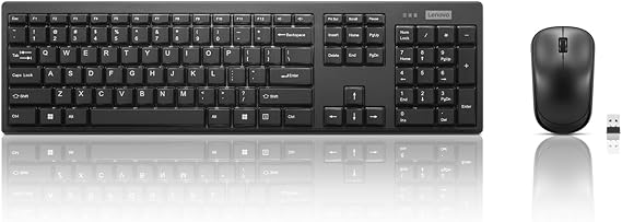 Lenovo 100 Wireless Keyboard and Mouse Combo Cordless Set with Spill Resistant Quiet Keys 3-Zone Keyboard - Ambidextrous Mouse Compact Design Wireless USB -Black