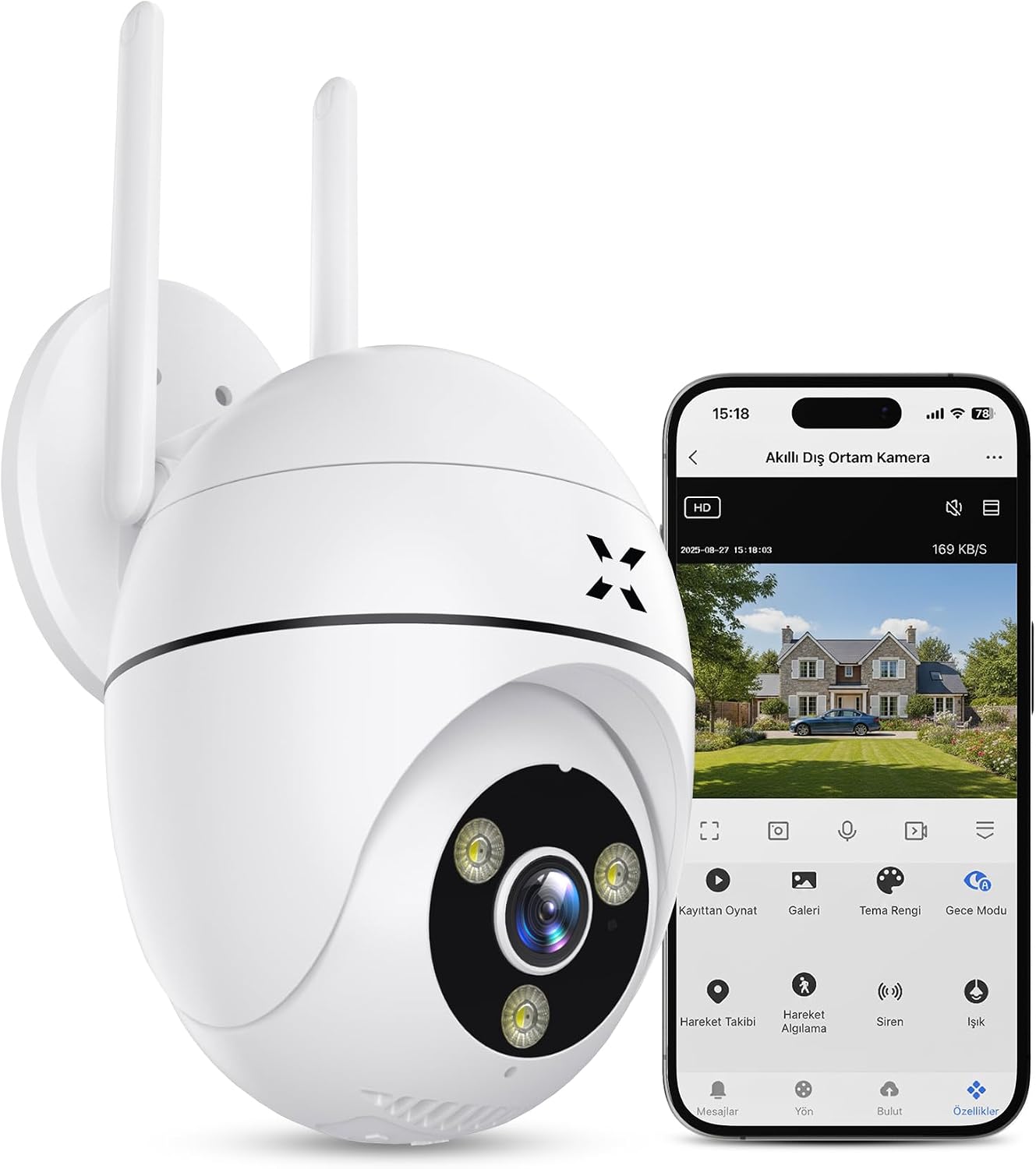 Xenon Smart Güvenlik Kamerası | 1440p Mobil Kontrol Hareket Takipli Gece Görüşlü Dış Mekan Kamera X7268