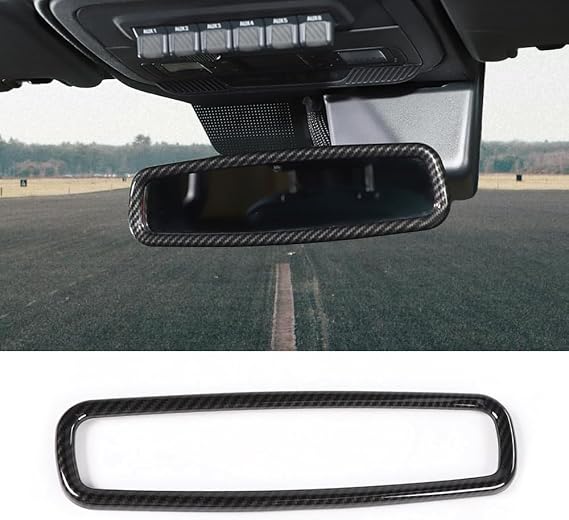 Rear View Mirror Cover Inner Rearview Mirror Trim Frame, Carbon Fiber Black