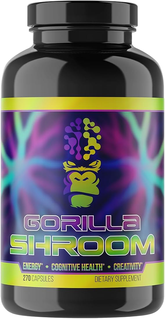 Gorilla Mind Shroom Nootropic Mushroom Supplement 6700mg (270 Capsules) | Lions Mane, Cordyceps, Reishi, Maitake | Increased Energy Immune Modulation, Enhanced Cognitive Functioning