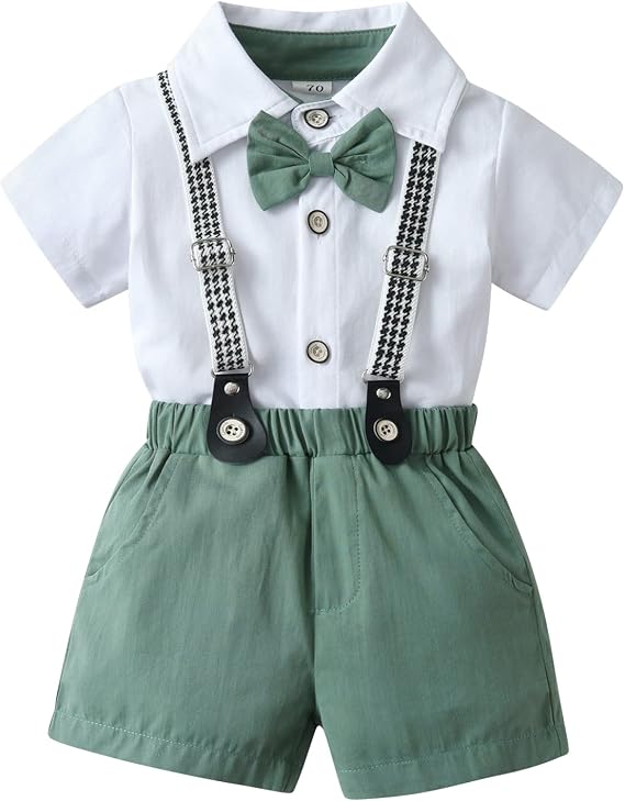 Baby Boy Clothes Toddler Outfits Infant Gentleman Wedding Suits Set Summer Formal Short Shirt/Bowtie/Suspender