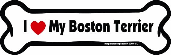 Imagine This Company I Love My Breed Bone Shaped Pet Magnet; Removable Magnets for Cars, Fridges, Lockers & More, Stylish Pet Inspired Car Accessories, 2 x 7 inches, White/Black, Boston Terrier