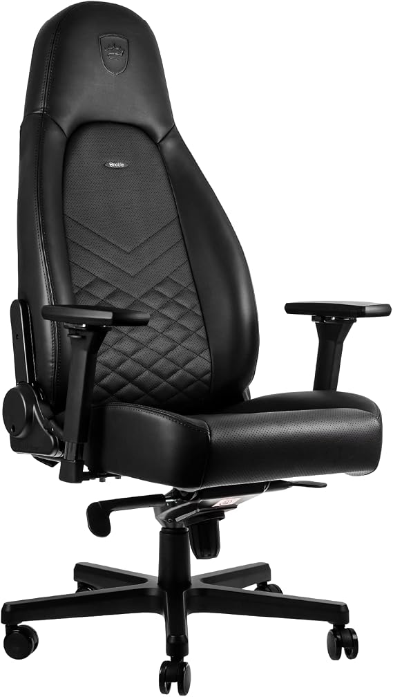 noblechairs ICON Gaming Chair and Office Chair with Lumbar Support, PU Faux Leather, Black | Ergonomic PC gaming chair for adults, office chair, integrated lumbar, 4D armrests, rocking