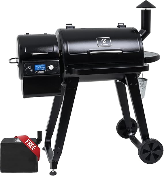 Z GRILLS Wood Pellet Grill & Smoker, PID V3.0 Controller, Meat Probe, Foldable Shelf&Side Shelf, 8 in 1 Outdoor BBQ Grill Auto Temperature Control, 459 Sq in Black, 450A | Foldable Front Shelf&Side Shelf, Meat Probe, 8 in 1 Outdoor BBQ Grill Auto Temperature Control, Rain Cover, Black