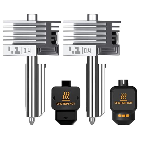 2PCS 0.4mm X2D/P2S/H2D/H2S/H2C/A1/A1 Mini/A2L Integrated High Speed Hotend | With Hardened Steel Nozzle,High Temp Extruder Hot End with Silicone Cover for Bambu Lab P2S,X2D,A2L,H2,A1 Series 3D Printers
