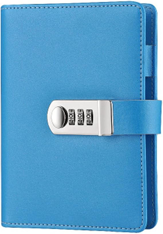 Refillable Lock Diary A6 Binder Journal Loose Leaf Spiral Password Notebook Combination Locking Journal blue