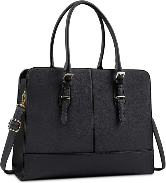 Women Laptop Bag Leather Work Tote 15.6 Inch Laptop Computer Bag for women | Business Shoulder Messenger Bag, Waterproof Office Handbag for Professional Teacher Nurse Carryall, Black
