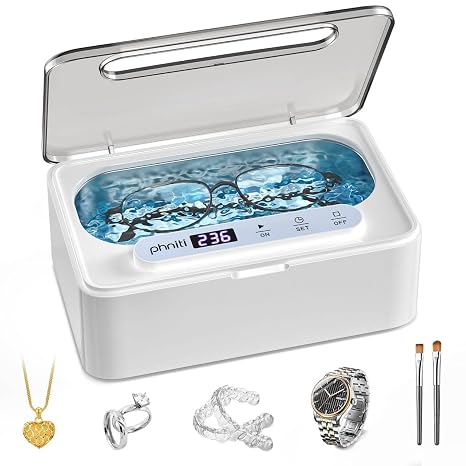 Ultrasonic Jewelry Cleaner, 47kHz Professional Ultrasonic Retainer Cleaner Machine for Dental Cleaning Three Cleaning Modes, Mouth Guard, Watch, Ring, Diamond, White