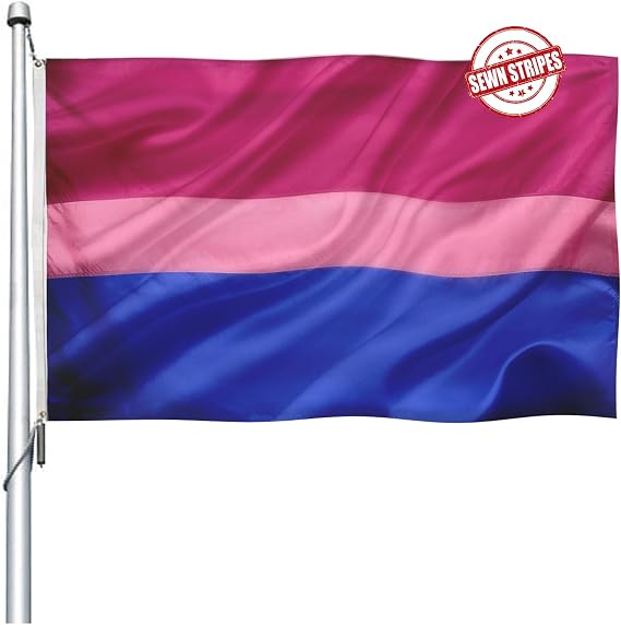 Sewn Stripe Bisexual Pride Flag for Wall- Heavy Duty Nylon Bi Equality Lgbtq Gay Pride Flags Banner 3x5 Outdoor for Room with Brass Grommets,Vivid Color