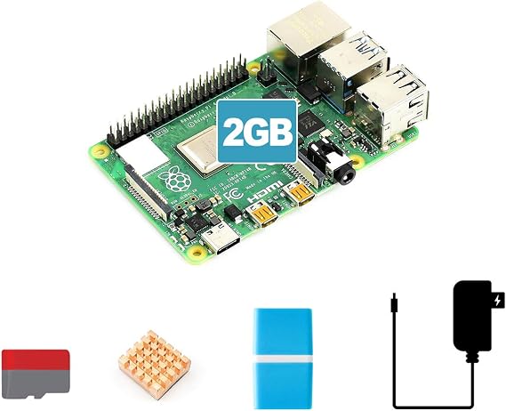 Waveshare Starter Kit Compatible with Raspberry Pi 4 Model B includes PI4B-2GB Micro card Heat Sink Power Supply