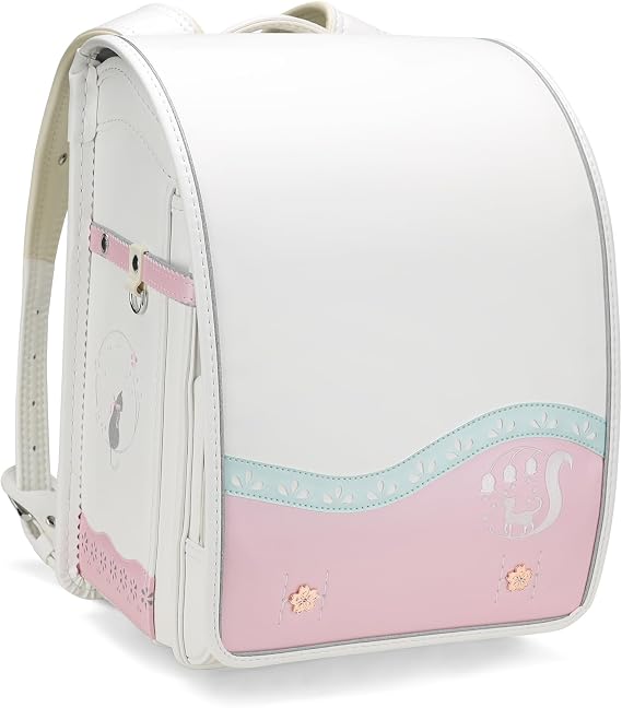 IwaiLoft Ransel Randoseru Backpack with Automatic Satchel for Girls, Japanese School Bag Embroidery PU Bookbag for Women (Wind Chime Cat Pink&White)