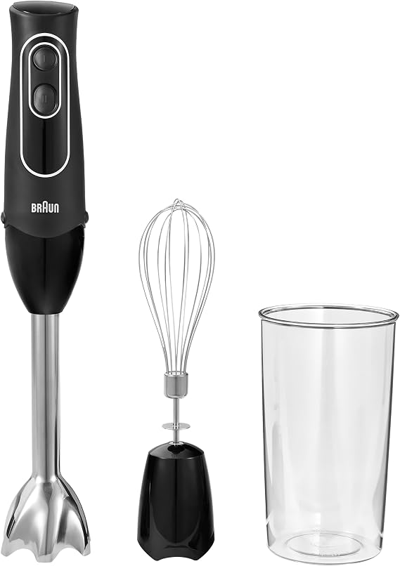 Braun MultiQuick 5 Hand Blender, w/Beaker and Whisk, 350W, Dual Speed | #1 Hand Blender Brand, Beaker, Stainless Steel Blades, Slip Proof, Ergonomic Handle, Blend, Chop, Whisk, Mash, Crush, Puree