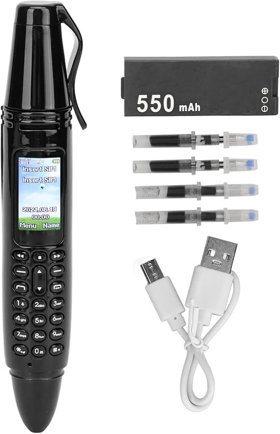 Mini Cell Phone with Camera, Flashlight, FM, Bluetooth - Dual SIM, Ballpoint Pen