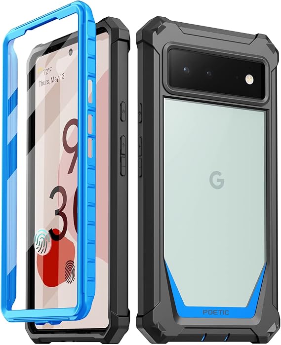 Poetic Guardian Series Case [Mil-Grade Drop Tested] Designed for Google Pixel 6 5G, Built-in Screen Protector Work with Fingerprint ID, Full Body Hybrid Shockproof Rugged Cover Case, Blue/Clear