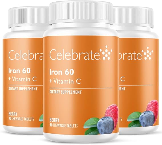 Celebrate Vitamins Bariatric Iron with Vitamin C, 60mg Iron, 90-Day Supply | 90- Chewable Tablets, Berry Flavor, 60mg Vitamin C, Once-Daily Bariatric Support After Sleeve or Gastric Bypass