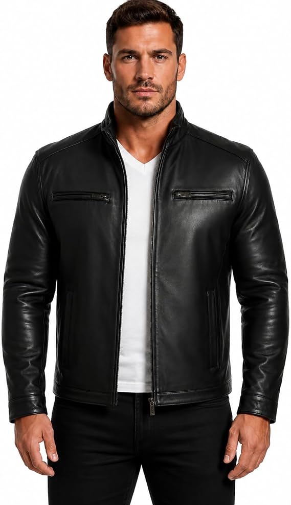 REED EST. 1950 Men's Jacket Genuine Lambskin Leather Stand UP Collar Winners Coat