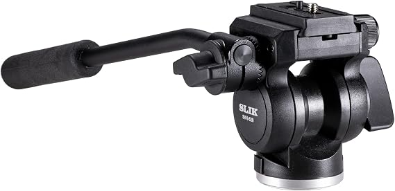 SLIK SVH-520 Lightweight Fluid Video Head (618-001) w/Arca Compatible Quick Release Camera Plate Supports 8.8lbs, Weighs 1.2lbs, Handle Length is 13"