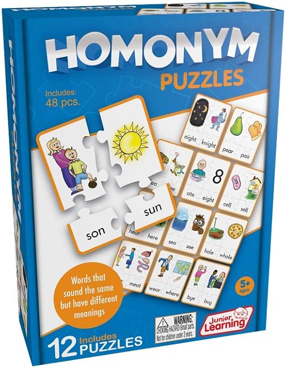 Junior Learning Homonym Puzzles - 12 Educational Matching Sets