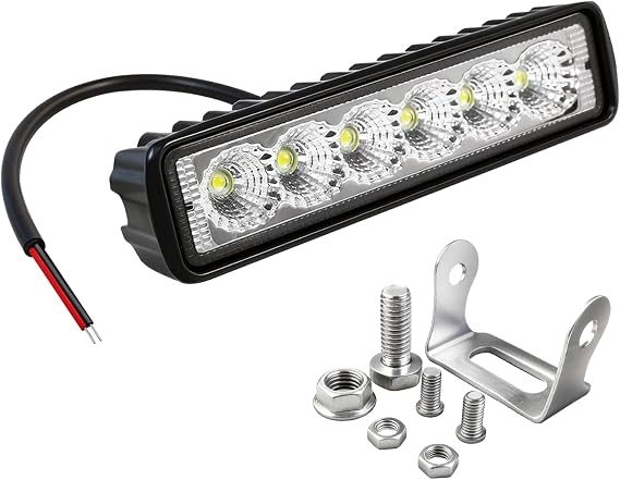 6 Inch Led Light Bar Flood Beam Aluminum 6000K White 18W Waterproof, 1 Pack | 12V 24V Offroad Driving Light Fog Light for Motorcycle Car Truck SUV ATV Golf Cart Tractor Boat