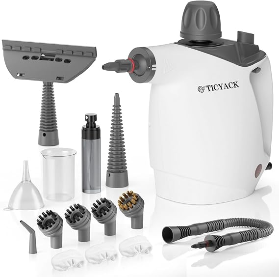 TICYACK Handheld Steam Cleaner, 500ML & Continuous Steam, 16 PCS, White
