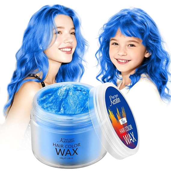 Hair Color Wax - Instant Temporary Hair Dye Mud for Kids & Adults, Natural Styling Pomade for Cosplay, Party & Halloween(Blue) - 3.4 Fl Oz